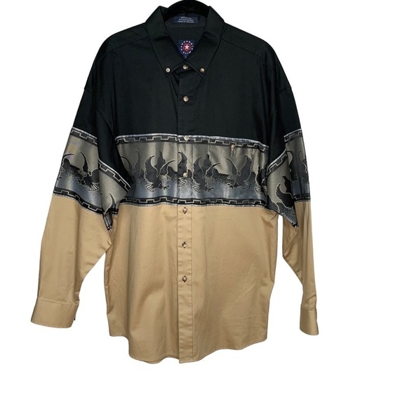 Panhandle Slim Mens Western Shirt Sz L Flying Eagles Black Pearl Button Front - Picture 1 of 6